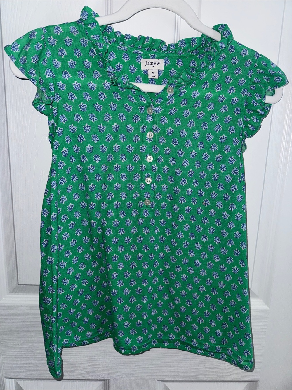 J. Crew Green Floral Short-Sleeve Henley Top